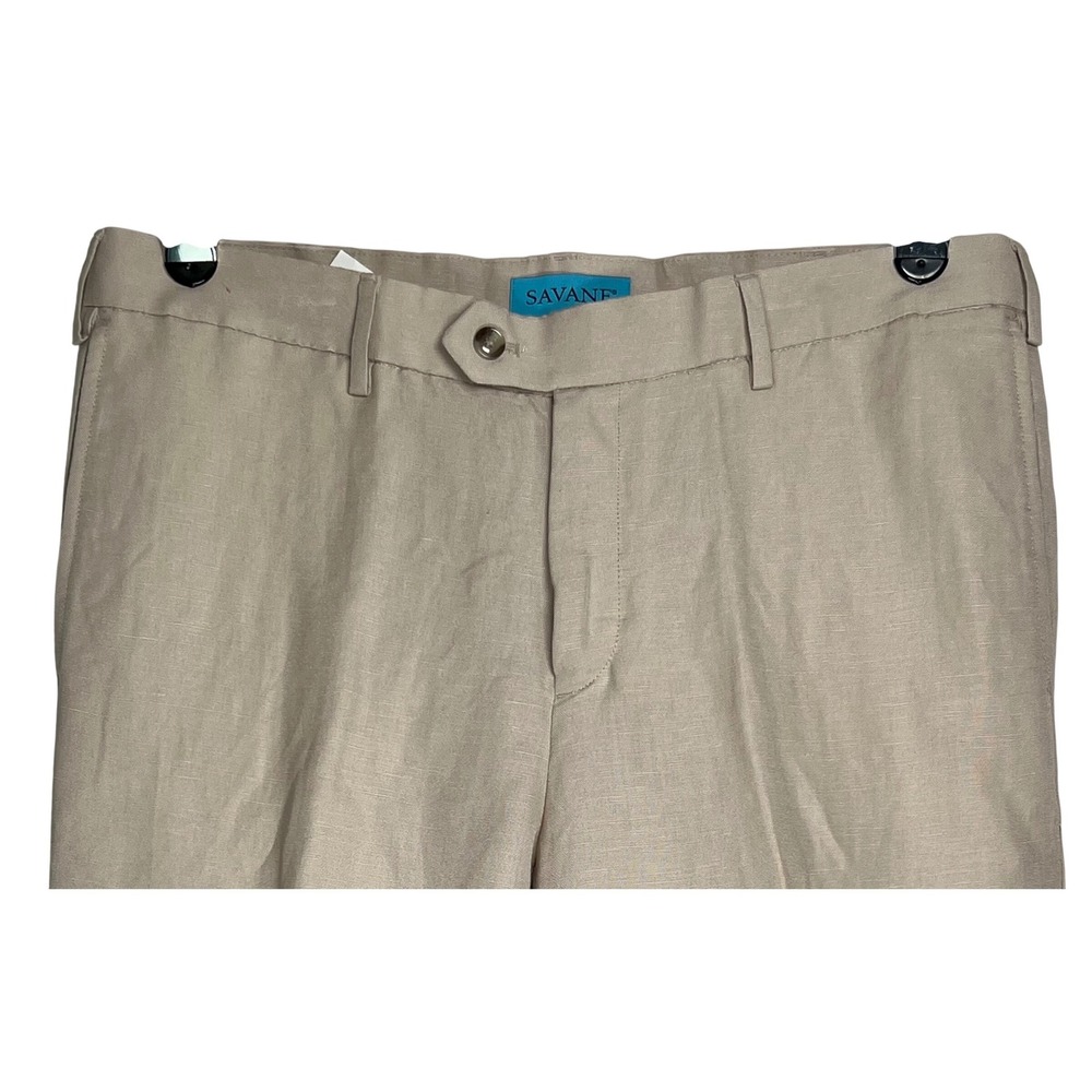 Savane Mens Linen Blend Flat Front Dress Pants Beige Tan 34x32 SU28680 - Picture 2 of 5